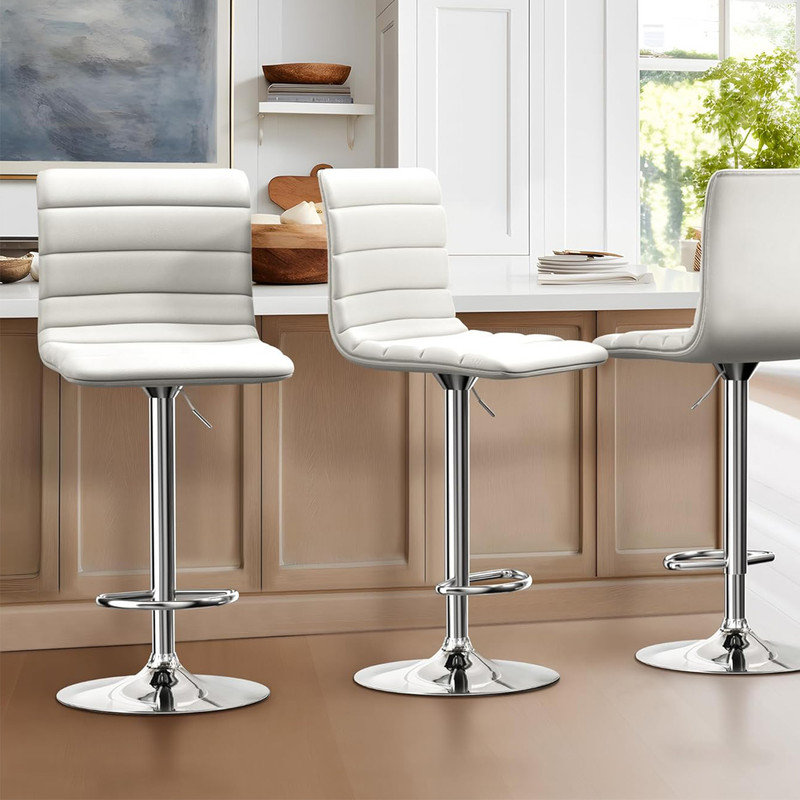 Brayden Studio Swivel Bar Stools Modern PU Leather Adjustable Barstools Kitchen Island Counter Bar Stools Set of 2 Upholstery White